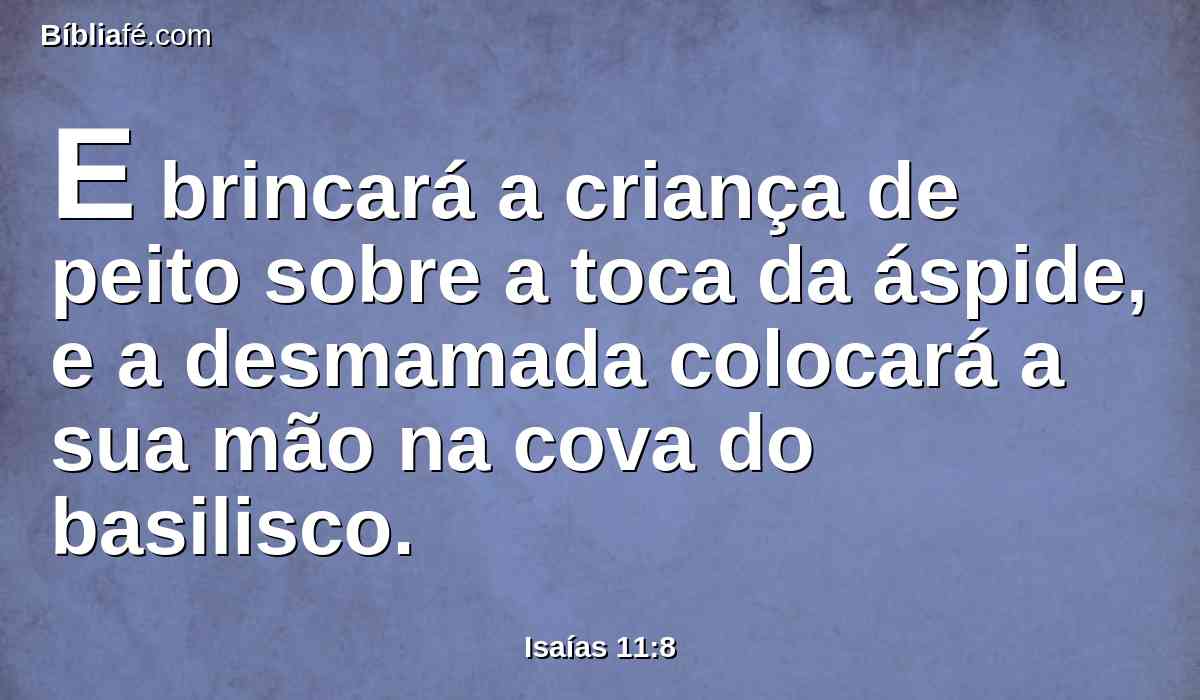 E brincará a criança de peito sobre a toca da áspide, e a desmamada colocará a sua mão na cova do basilisco.