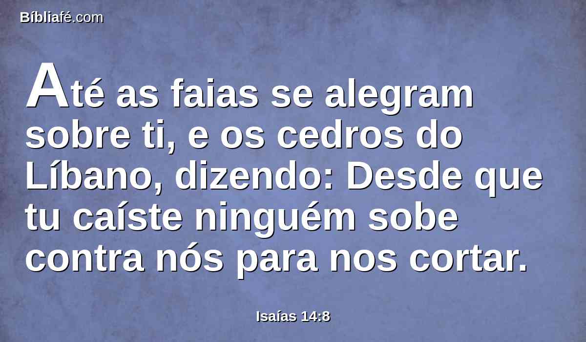 Até as faias se alegram sobre ti, e os cedros do Líbano, dizendo: Desde que tu caíste ninguém sobe contra nós para nos cortar.