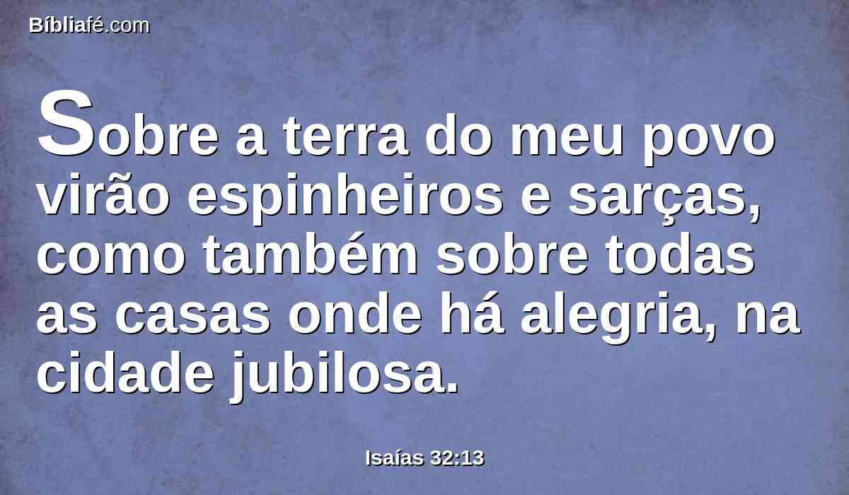 Sobre a terra do meu povo virão espinheiros e sarças, como também sobre todas as casas onde há alegria, na cidade jubilosa.