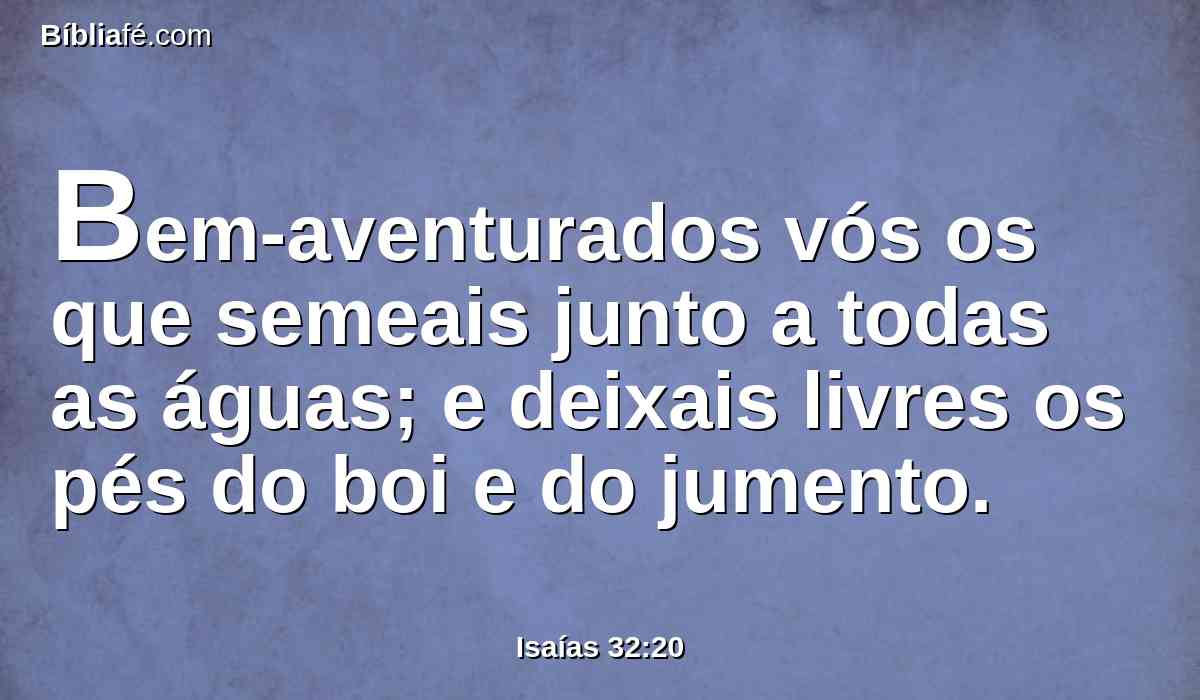 Bem-aventurados vós os que semeais junto a todas as águas; e deixais livres os pés do boi e do jumento.