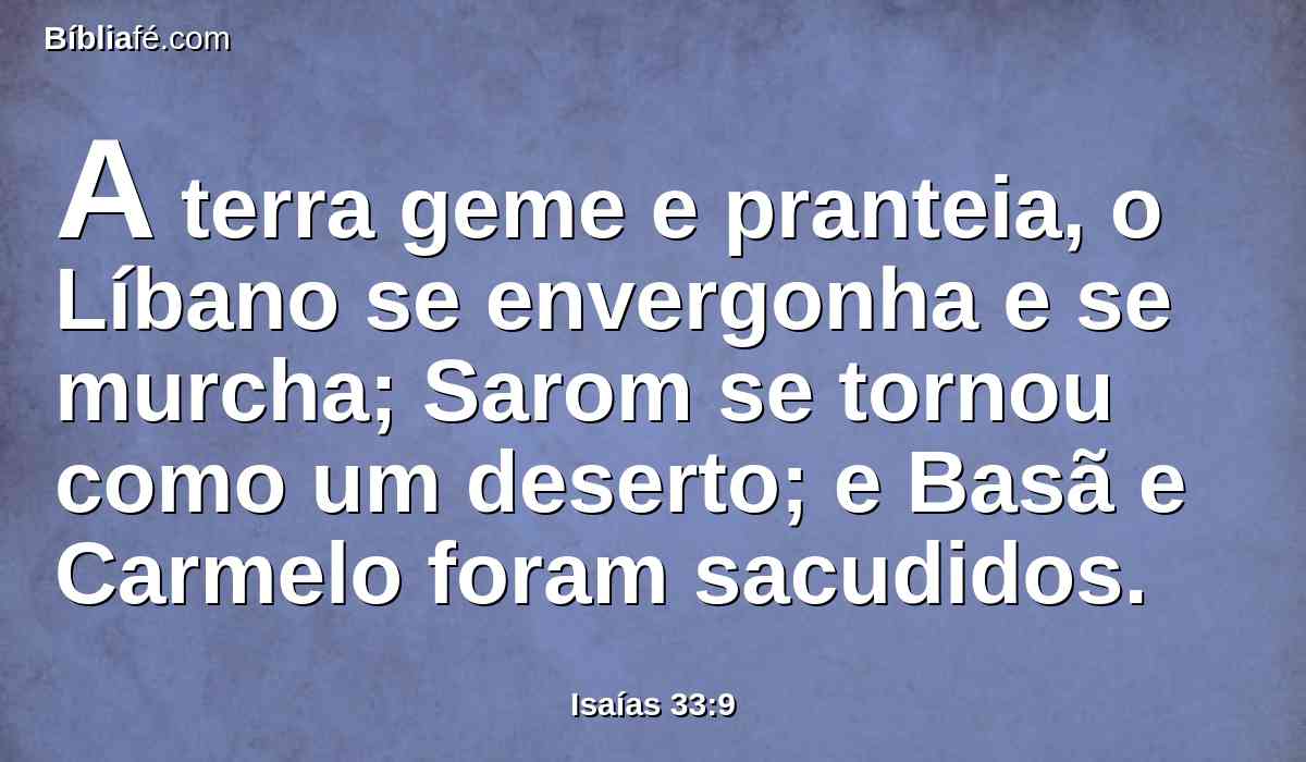 A terra geme e pranteia, o Líbano se envergonha e se murcha; Sarom se tornou como um deserto; e Basã e Carmelo foram sacudidos.
