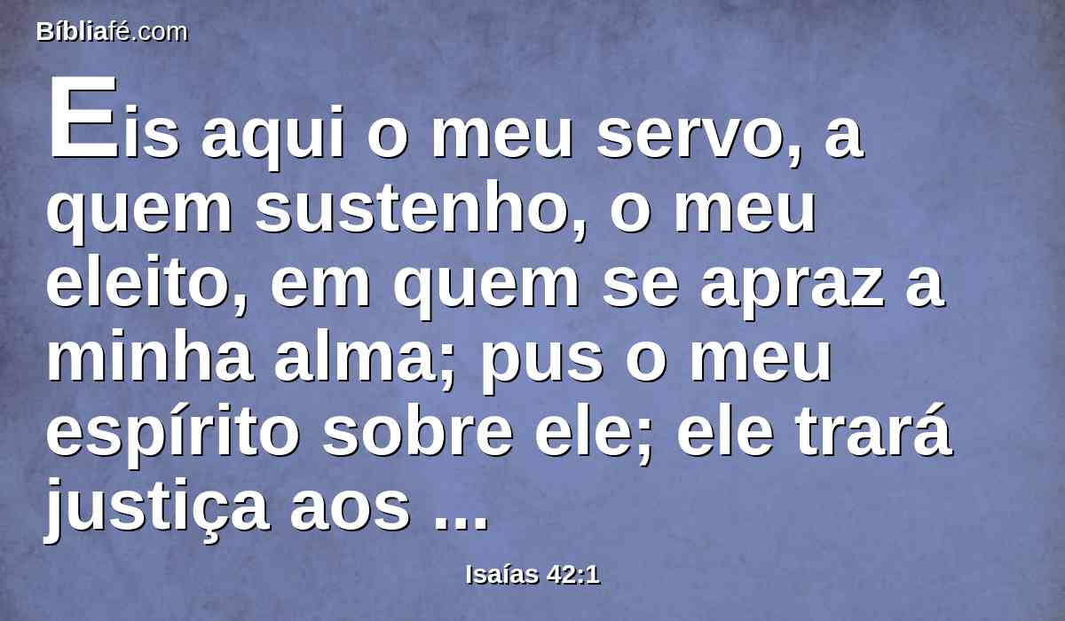 Eis aqui o meu servo, a quem sustenho, o meu eleito, em quem se apraz a minha alma; pus o meu espírito sobre ele; ele trará justiça aos gentios.