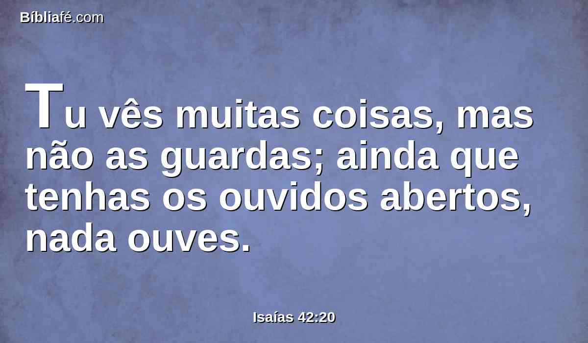 Tu vês muitas coisas, mas não as guardas; ainda que tenhas os ouvidos abertos, nada ouves.