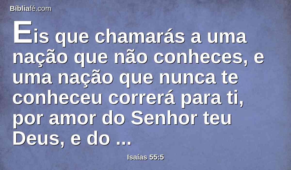 Eis que chamarás a uma nação que não conheces, e uma nação que nunca te conheceu correrá para ti, por amor do Senhor teu Deus, e do Santo de Israel; porque ele te glorificou.