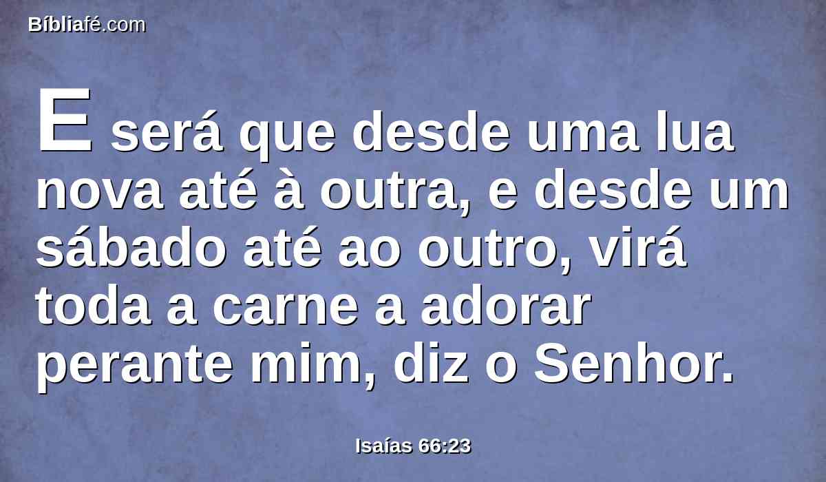 E será que desde uma lua nova até à outra, e desde um sábado até ao outro, virá toda a carne a adorar perante mim, diz o Senhor.