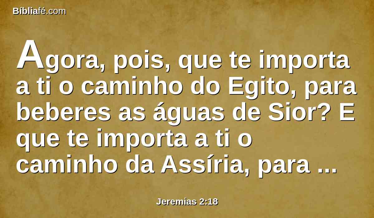 Agora, pois, que te importa a ti o caminho do Egito, para beberes as águas de Sior? E que te importa a ti o caminho da Assíria, para beberes as águas do rio?