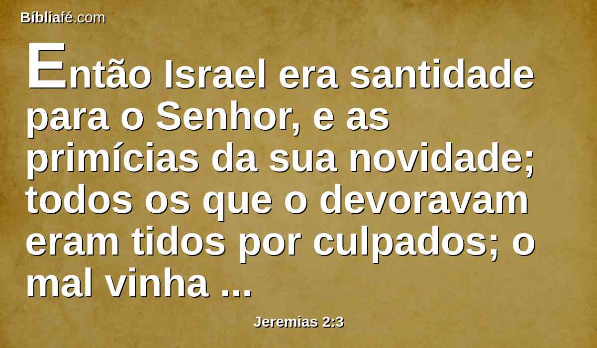 Então Israel era santidade para o Senhor, e as primícias da sua novidade; todos os que o devoravam eram tidos por culpados; o mal vinha sobre eles, diz o Senhor.