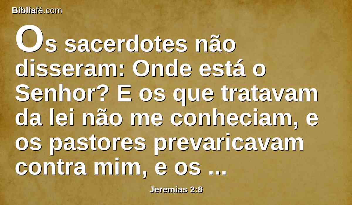 Os sacerdotes não disseram: Onde está o Senhor? E os que tratavam da lei não me conheciam, e os pastores prevaricavam contra mim, e os profetas profetizavam por Baal, e andaram após o que é de nenhum proveito.