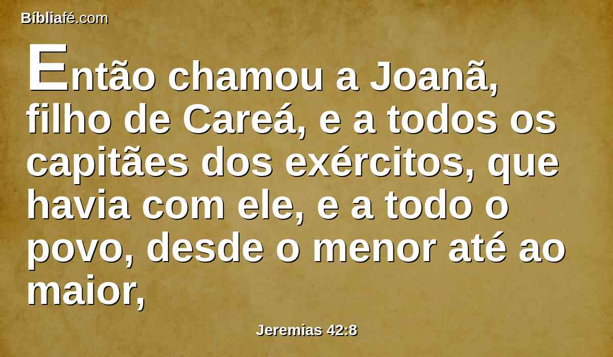 Então chamou a Joanã, filho de Careá, e a todos os capitães dos exércitos, que havia com ele, e a todo o povo, desde o menor até ao maior,