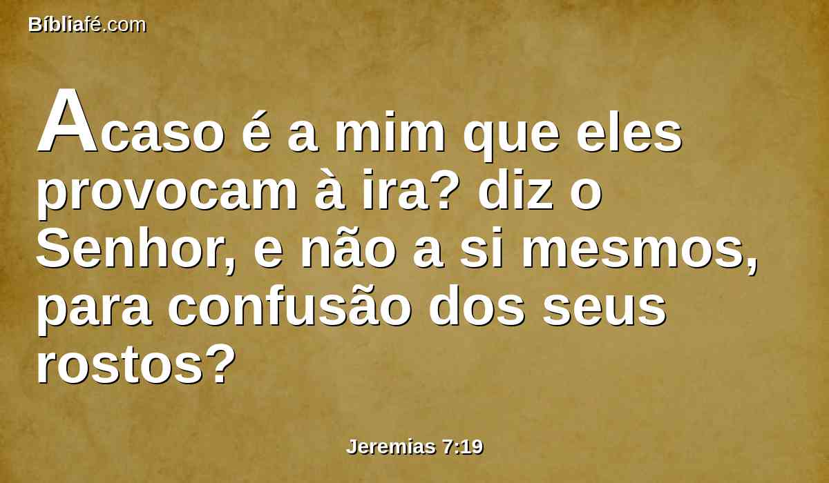 Acaso é a mim que eles provocam à ira? diz o Senhor, e não a si mesmos, para confusão dos seus rostos?