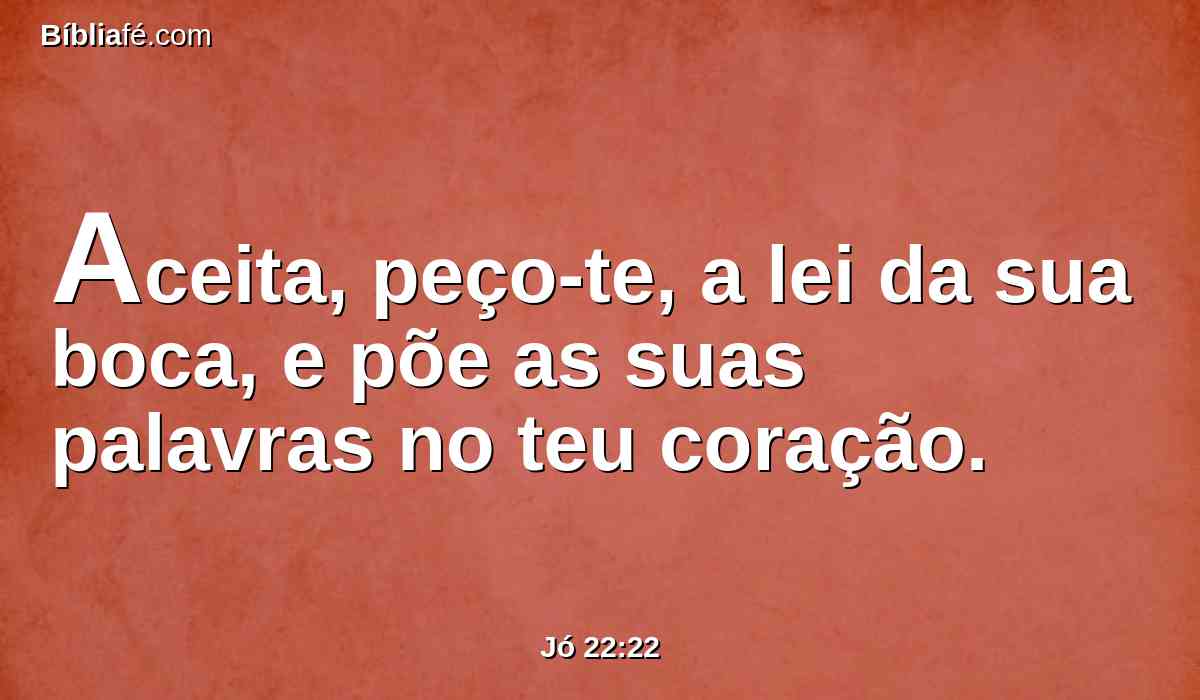 Aceita, peço-te, a lei da sua boca, e põe as suas palavras no teu coração.