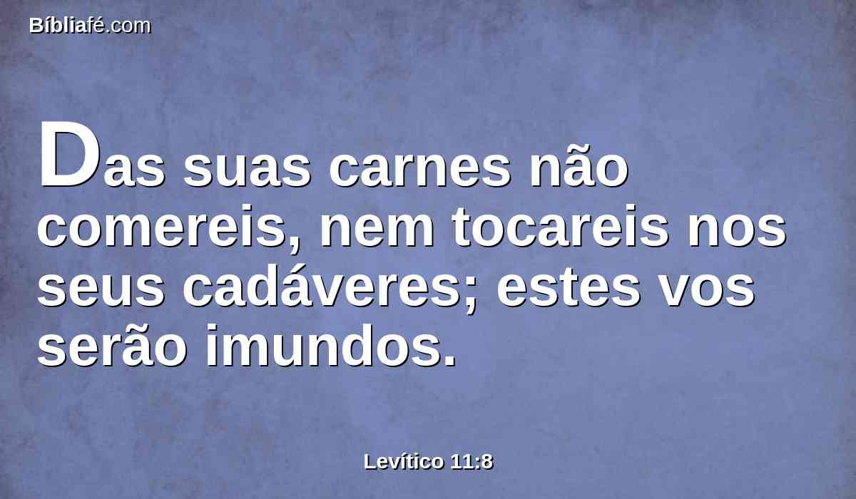 Das suas carnes não comereis, nem tocareis nos seus cadáveres; estes vos serão imundos.