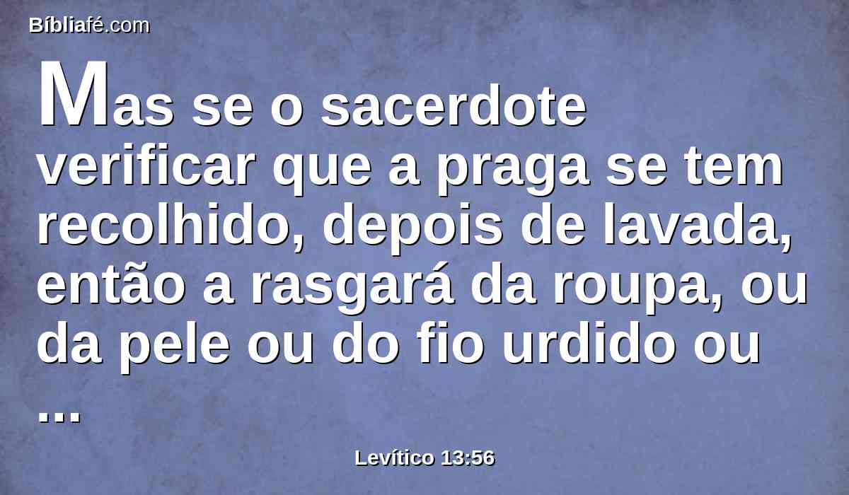 Mas se o sacerdote verificar que a praga se tem recolhido, depois de lavada, então a rasgará da roupa, ou da pele ou do fio urdido ou tecido;