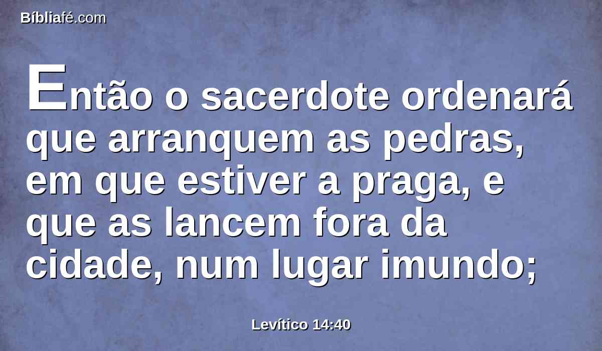 Então o sacerdote ordenará que arranquem as pedras, em que estiver a praga, e que as lancem fora da cidade, num lugar imundo;