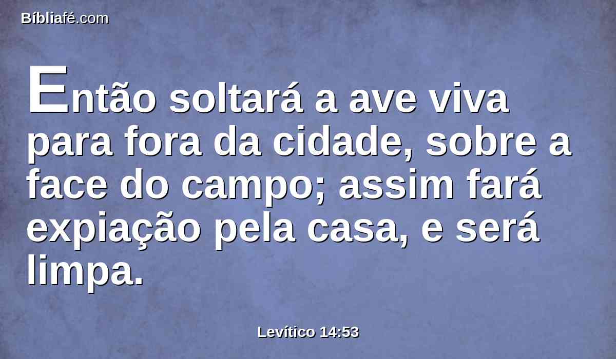 Então soltará a ave viva para fora da cidade, sobre a face do campo; assim fará expiação pela casa, e será limpa.