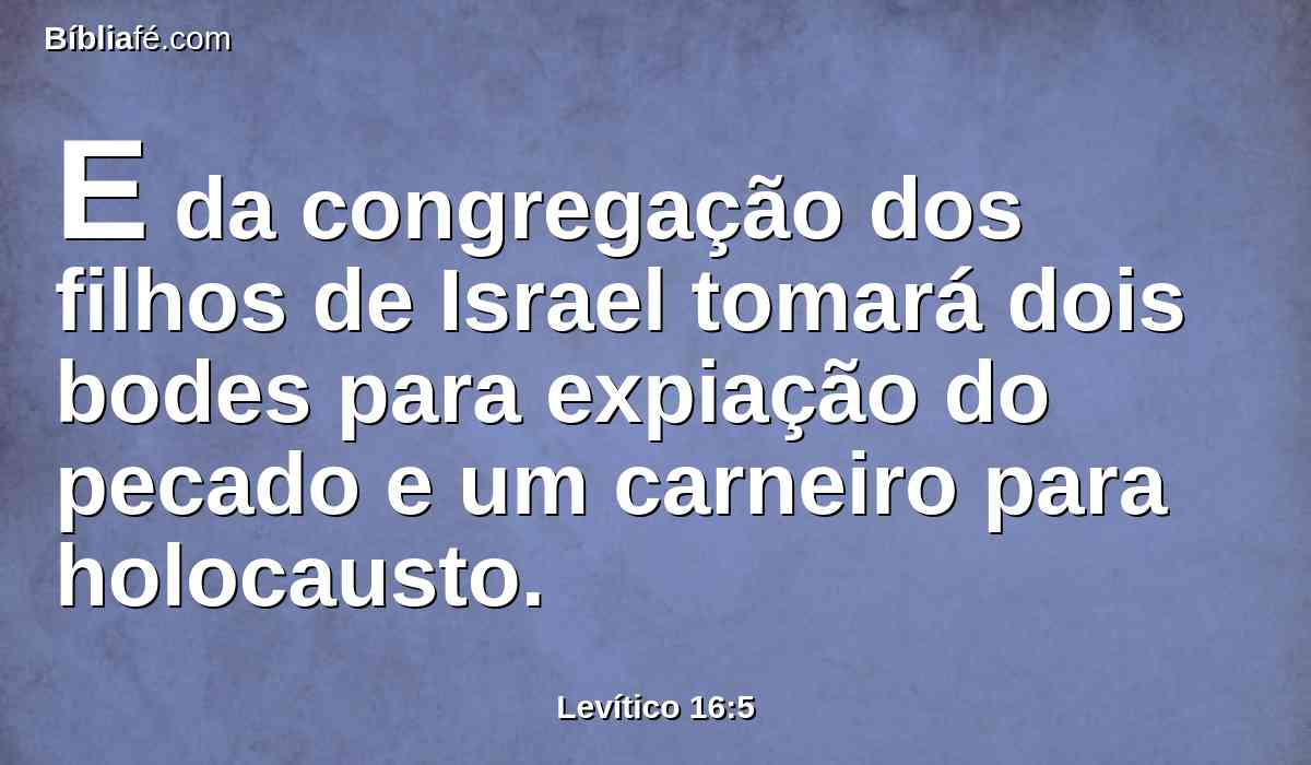 E da congregação dos filhos de Israel tomará dois bodes para expiação do pecado e um carneiro para holocausto.