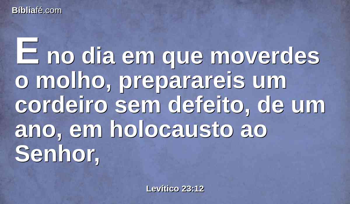 E no dia em que moverdes o molho, preparareis um cordeiro sem defeito, de um ano, em holocausto ao Senhor,