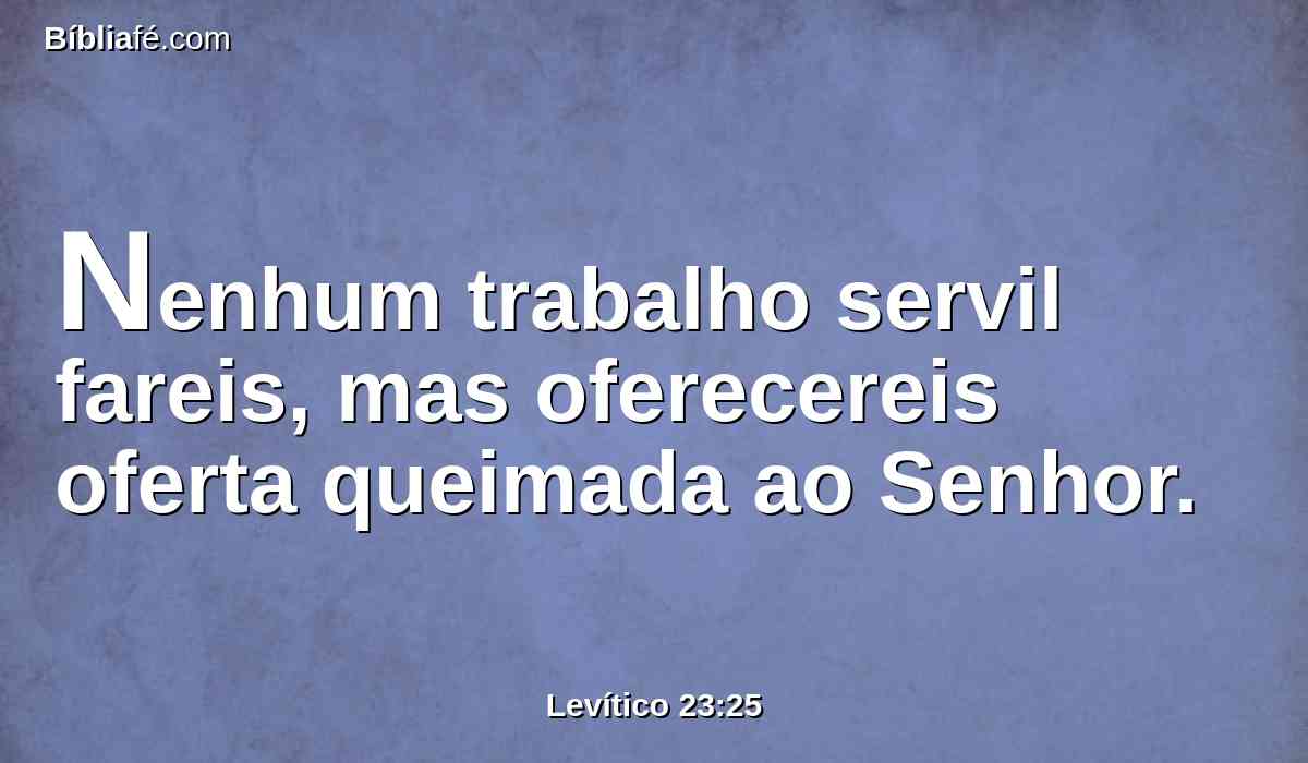 Nenhum trabalho servil fareis, mas oferecereis oferta queimada ao Senhor.