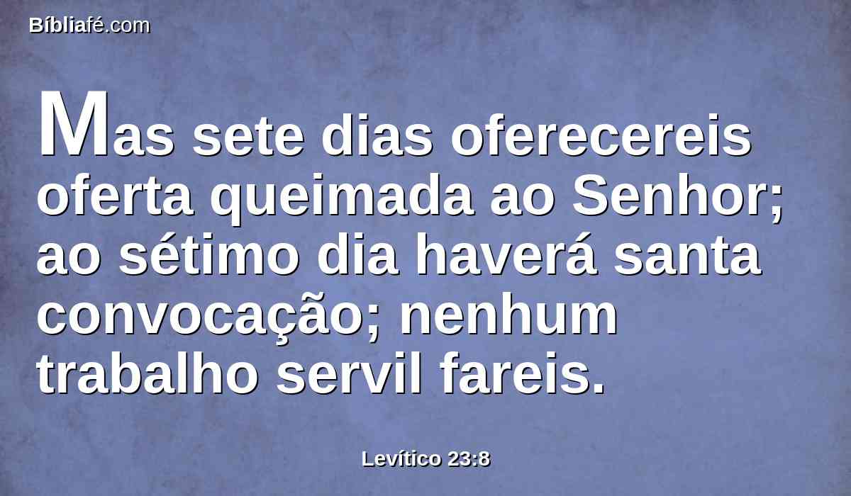 Mas sete dias oferecereis oferta queimada ao Senhor; ao sétimo dia haverá santa convocação; nenhum trabalho servil fareis.