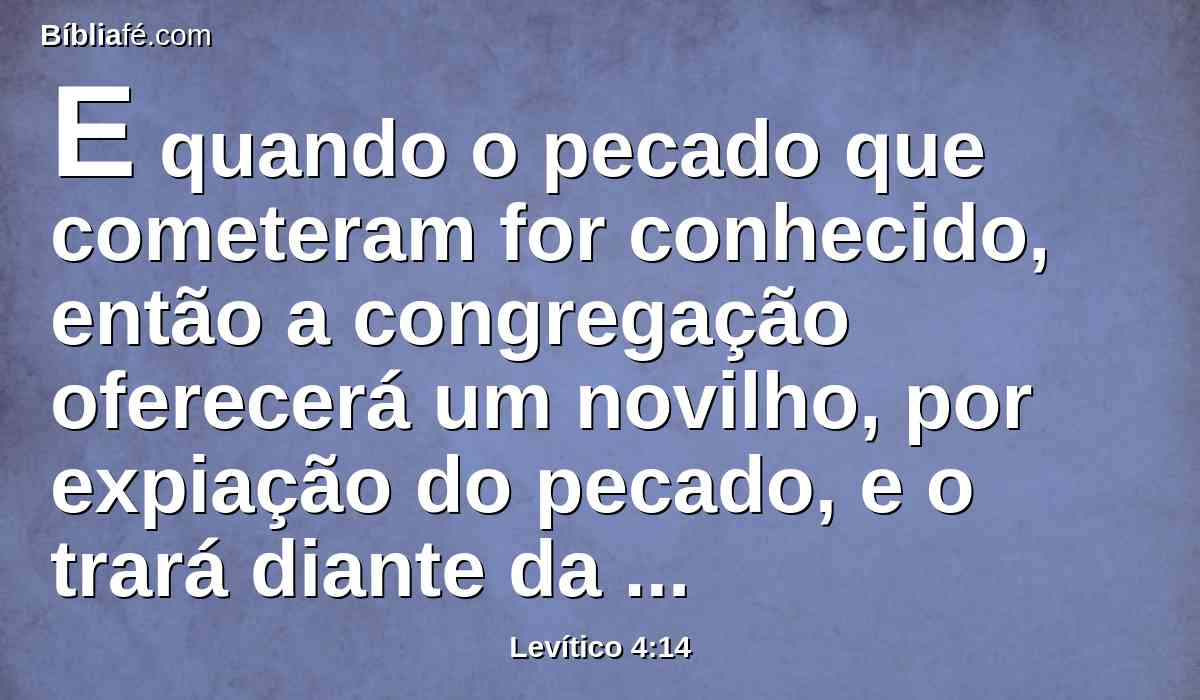 E quando o pecado que cometeram for conhecido, então a congregação oferecerá um novilho, por expiação do pecado, e o trará diante da tenda da congregação,