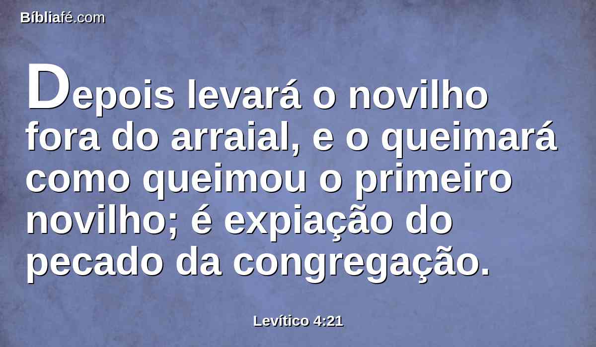 Depois levará o novilho fora do arraial, e o queimará como queimou o primeiro novilho; é expiação do pecado da congregação.