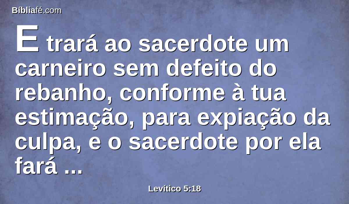 E trará ao sacerdote um carneiro sem defeito do rebanho, conforme à tua estimação, para expiação da culpa, e o sacerdote por ela fará expiação do erro que cometeu sem saber; e ser-lhe-á perdoado.