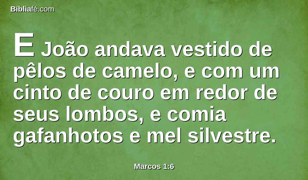 E João andava vestido de pêlos de camelo, e com um cinto de couro em redor de seus lombos, e comia gafanhotos e mel silvestre.