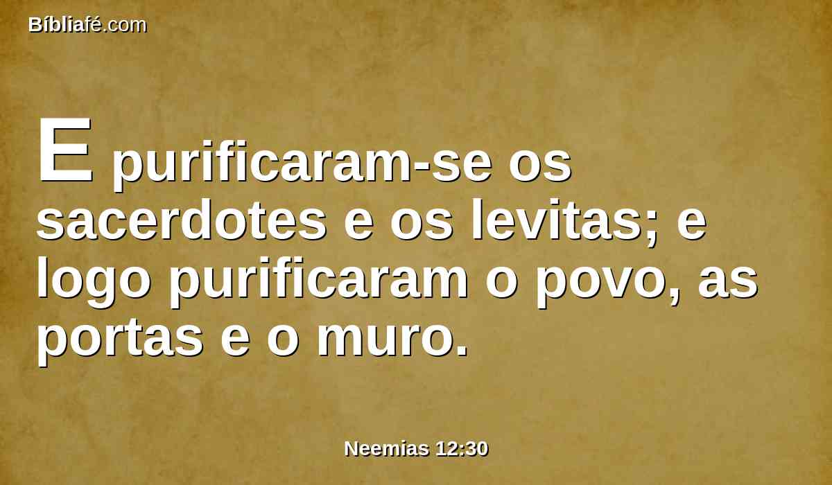 E purificaram-se os sacerdotes e os levitas; e logo purificaram o povo, as portas e o muro.