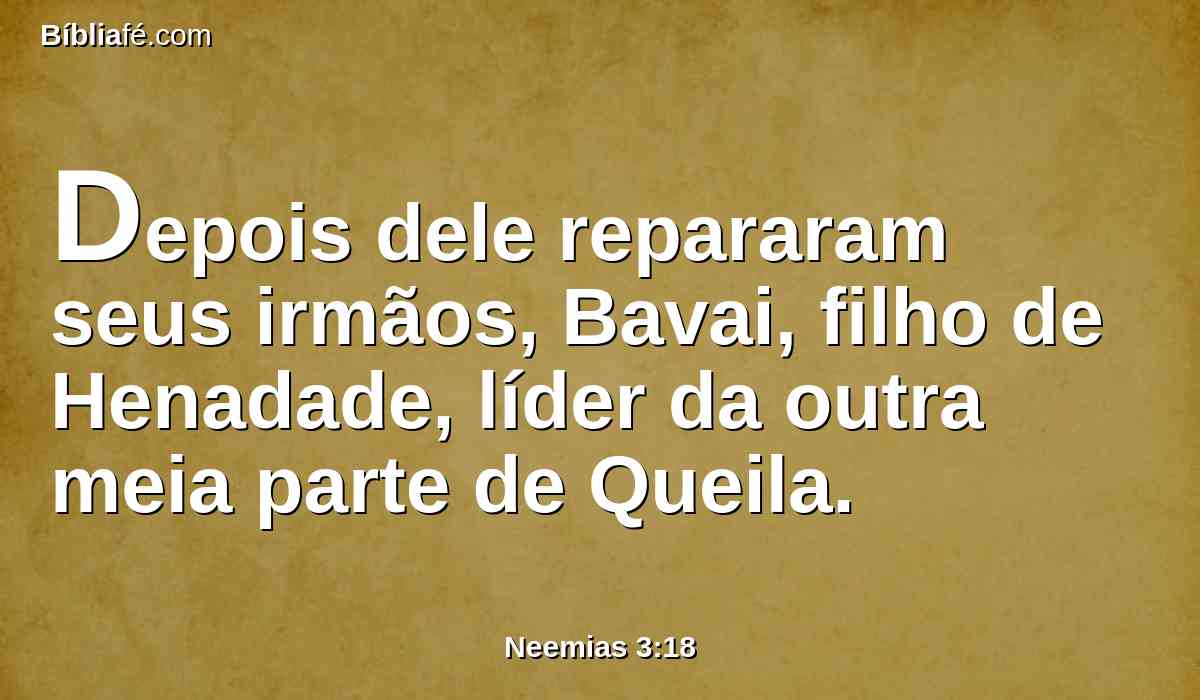 Depois dele repararam seus irmãos, Bavai, filho de Henadade, líder da outra meia parte de Queila.