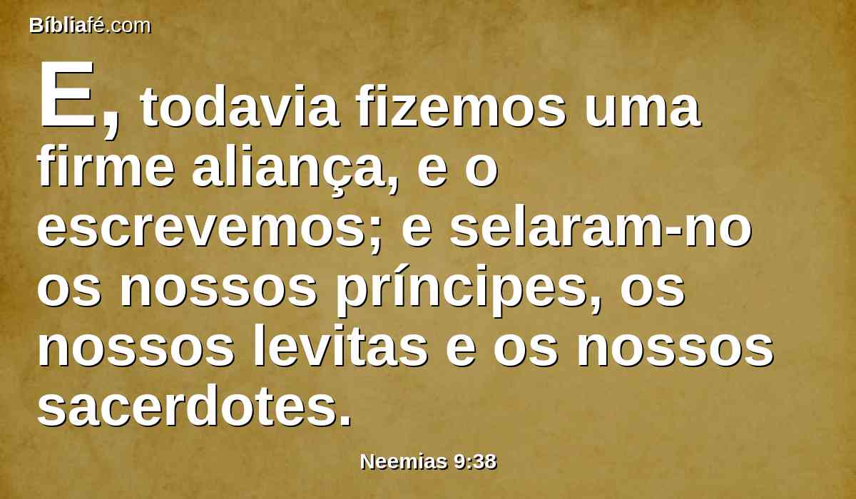 E, todavia fizemos uma firme aliança, e o escrevemos; e selaram-no os nossos príncipes, os nossos levitas e os nossos sacerdotes.