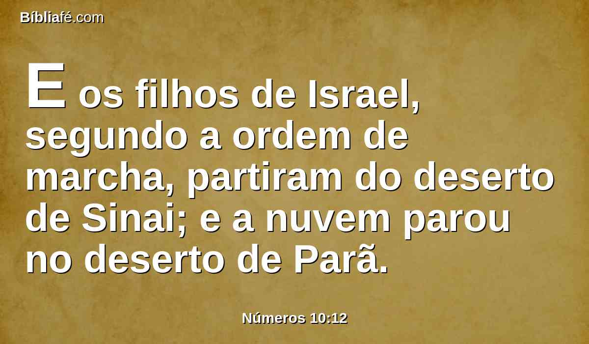 E os filhos de Israel, segundo a ordem de marcha, partiram do deserto de Sinai; e a nuvem parou no deserto de Parã.