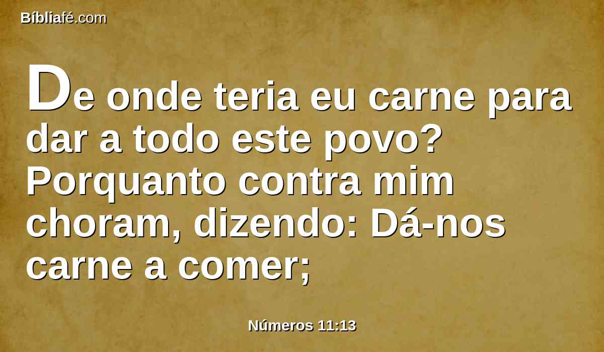 De onde teria eu carne para dar a todo este povo? Porquanto contra mim choram, dizendo: Dá-nos carne a comer;