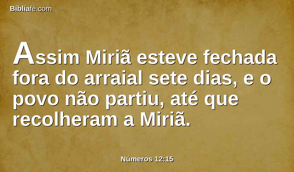 Assim Miriã esteve fechada fora do arraial sete dias, e o povo não partiu, até que recolheram a Miriã.