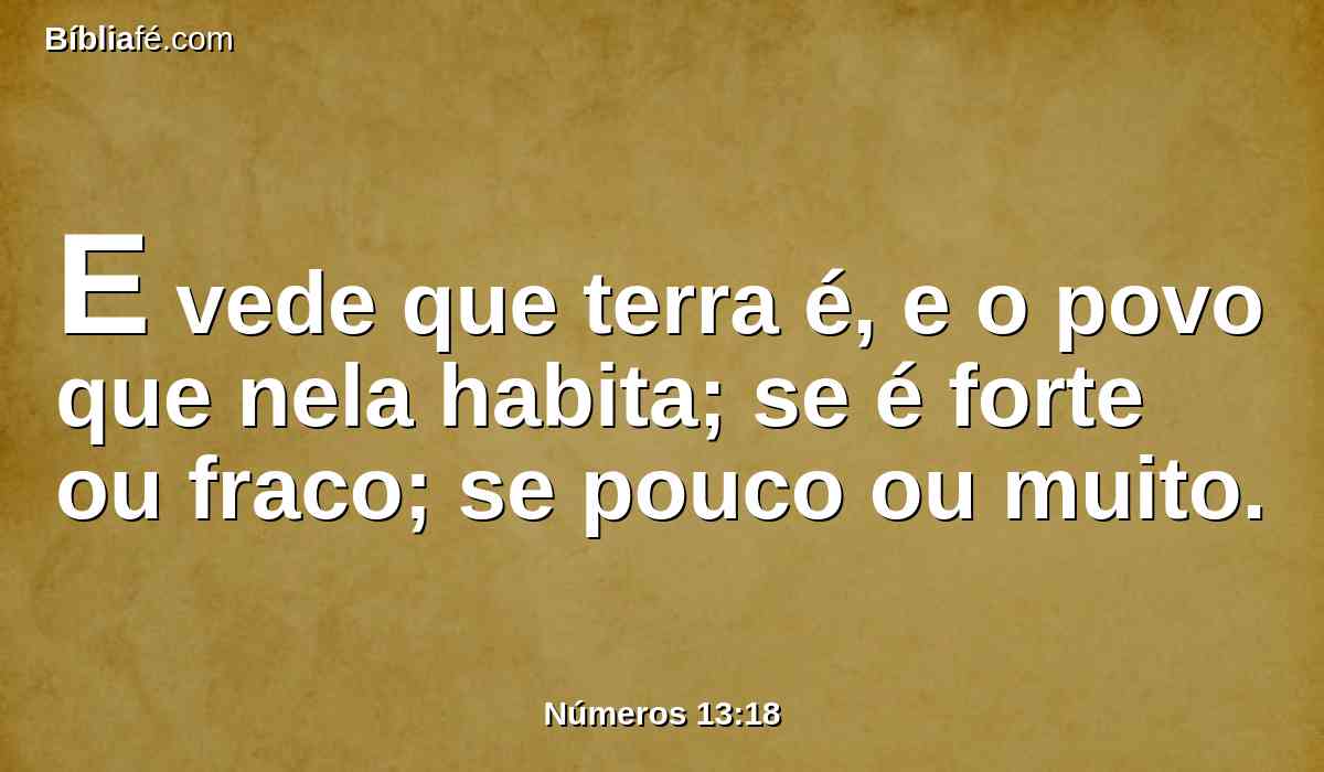 E vede que terra é, e o povo que nela habita; se é forte ou fraco; se pouco ou muito.