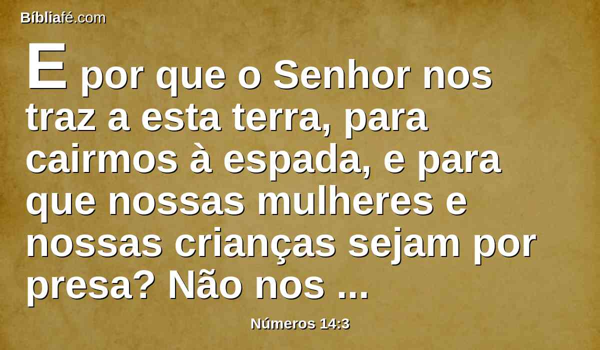 E por que o Senhor nos traz a esta terra, para cairmos à espada, e para que nossas mulheres e nossas crianças sejam por presa? Não nos seria melhor voltarmos ao Egito?