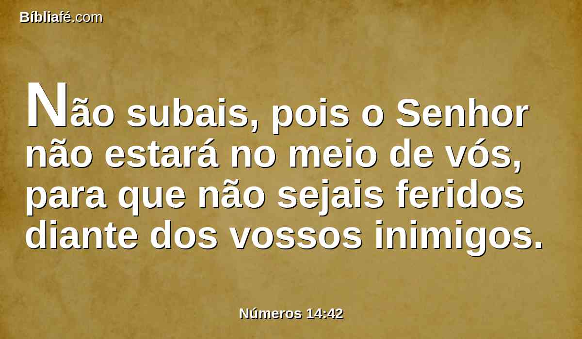 Não subais, pois o Senhor não estará no meio de vós, para que não sejais feridos diante dos vossos inimigos.