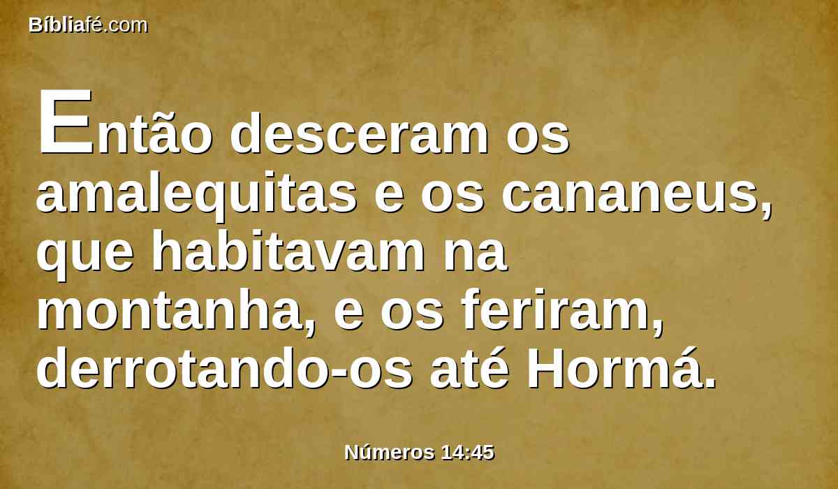 Então desceram os amalequitas e os cananeus, que habitavam na montanha, e os feriram, derrotando-os até Hormá.