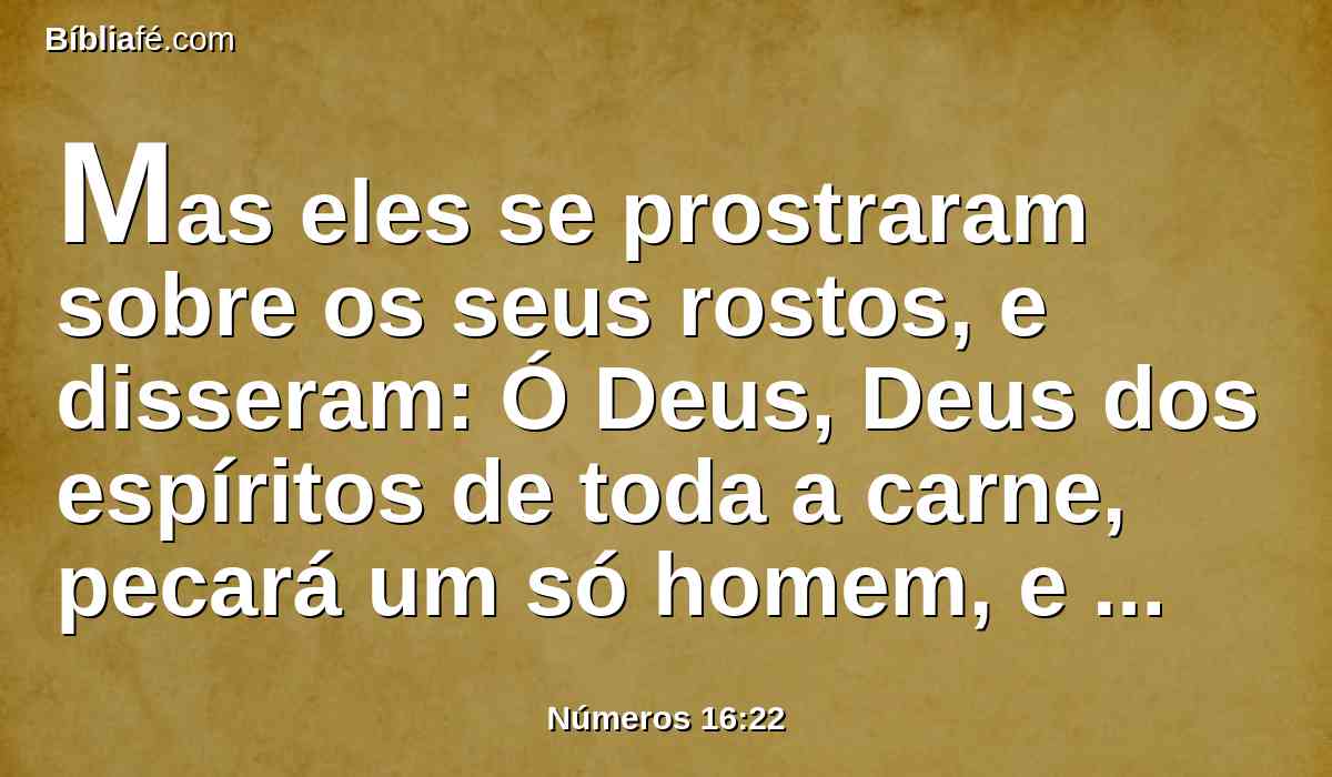 Mas eles se prostraram sobre os seus rostos, e disseram: Ó Deus, Deus dos espíritos de toda a carne, pecará um só homem, e indignar-te-ás tu contra toda esta congregação?