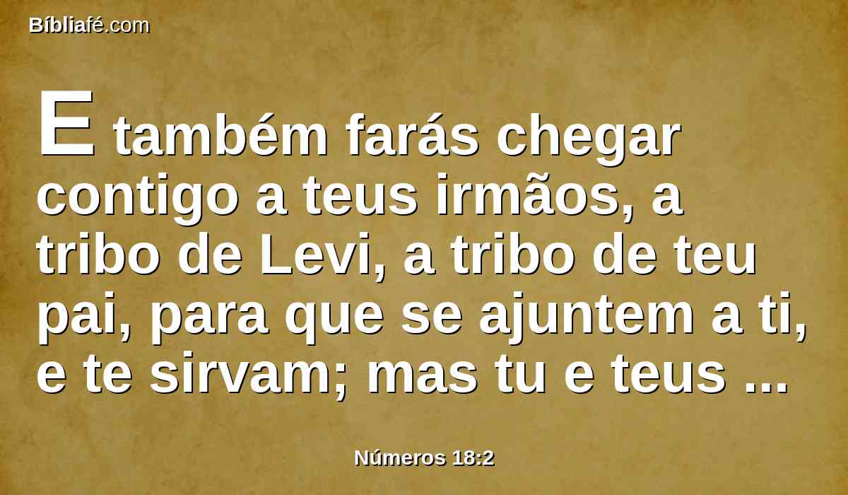 E também farás chegar contigo a teus irmãos, a tribo de Levi, a tribo de teu pai, para que se ajuntem a ti, e te sirvam; mas tu e teus filhos contigo estareis perante a tenda do testemunho.