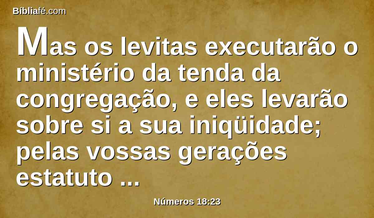 Mas os levitas executarão o ministério da tenda da congregação, e eles levarão sobre si a sua iniqüidade; pelas vossas gerações estatuto perpétuo será; e no meio dos filhos de Israel nenhuma herança terão,