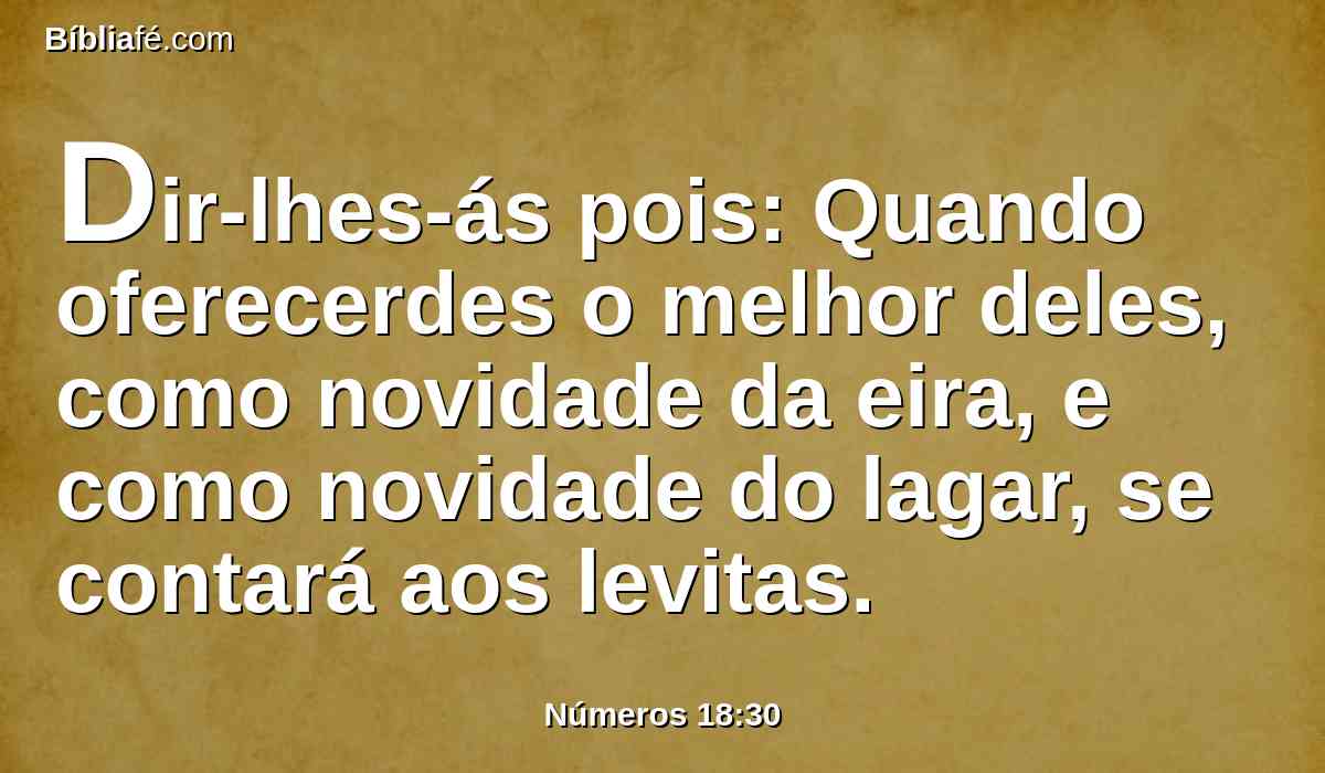 Dir-lhes-ás pois: Quando oferecerdes o melhor deles, como novidade da eira, e como novidade do lagar, se contará aos levitas.