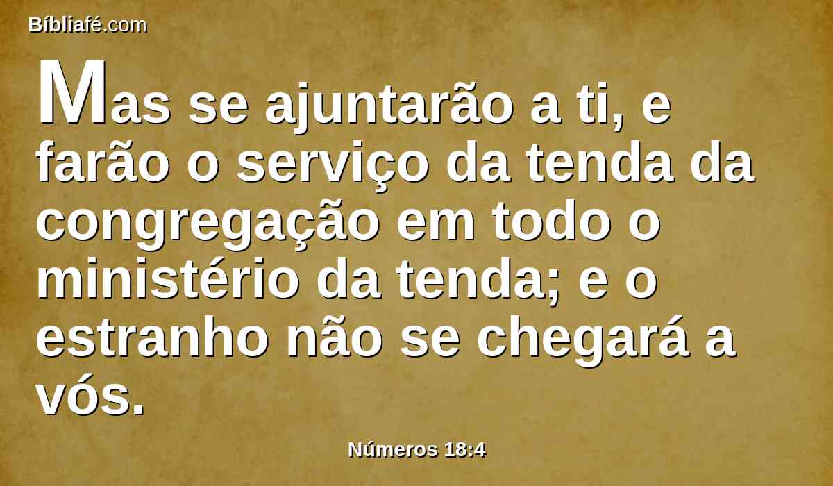 Mas se ajuntarão a ti, e farão o serviço da tenda da congregação em todo o ministério da tenda; e o estranho não se chegará a vós.