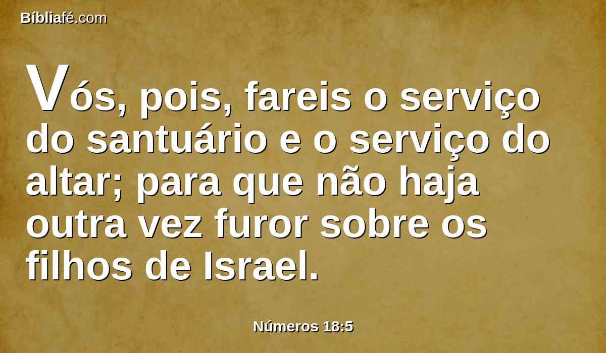 Vós, pois, fareis o serviço do santuário e o serviço do altar; para que não haja outra vez furor sobre os filhos de Israel.