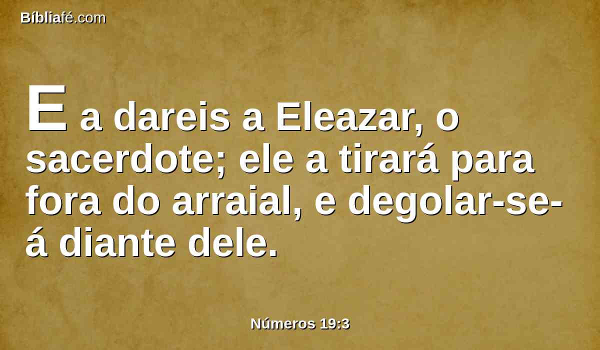 E a dareis a Eleazar, o sacerdote; ele a tirará para fora do arraial, e degolar-se-á diante dele.