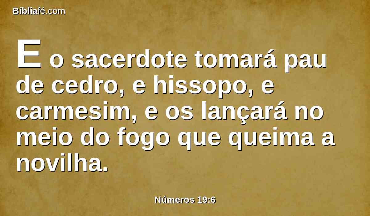 E o sacerdote tomará pau de cedro, e hissopo, e carmesim, e os lançará no meio do fogo que queima a novilha.