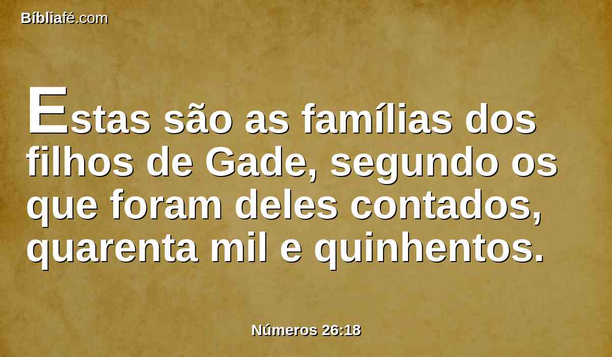 Estas são as famílias dos filhos de Gade, segundo os que foram deles contados, quarenta mil e quinhentos.