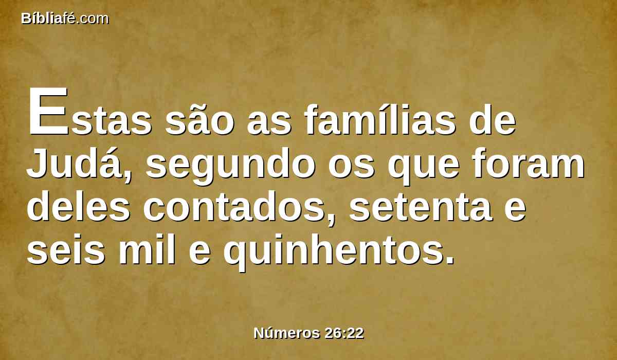 Estas são as famílias de Judá, segundo os que foram deles contados, setenta e seis mil e quinhentos.