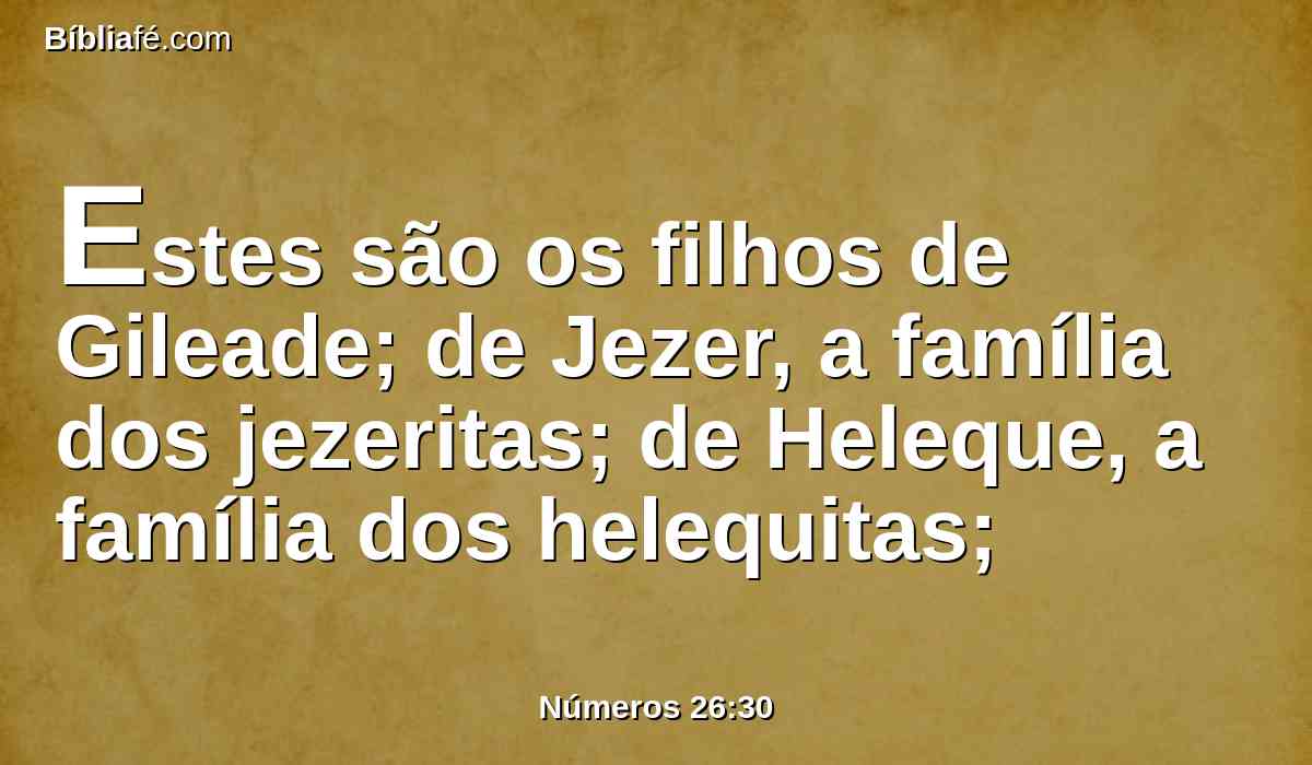 Estes são os filhos de Gileade; de Jezer, a família dos jezeritas; de Heleque, a família dos helequitas;