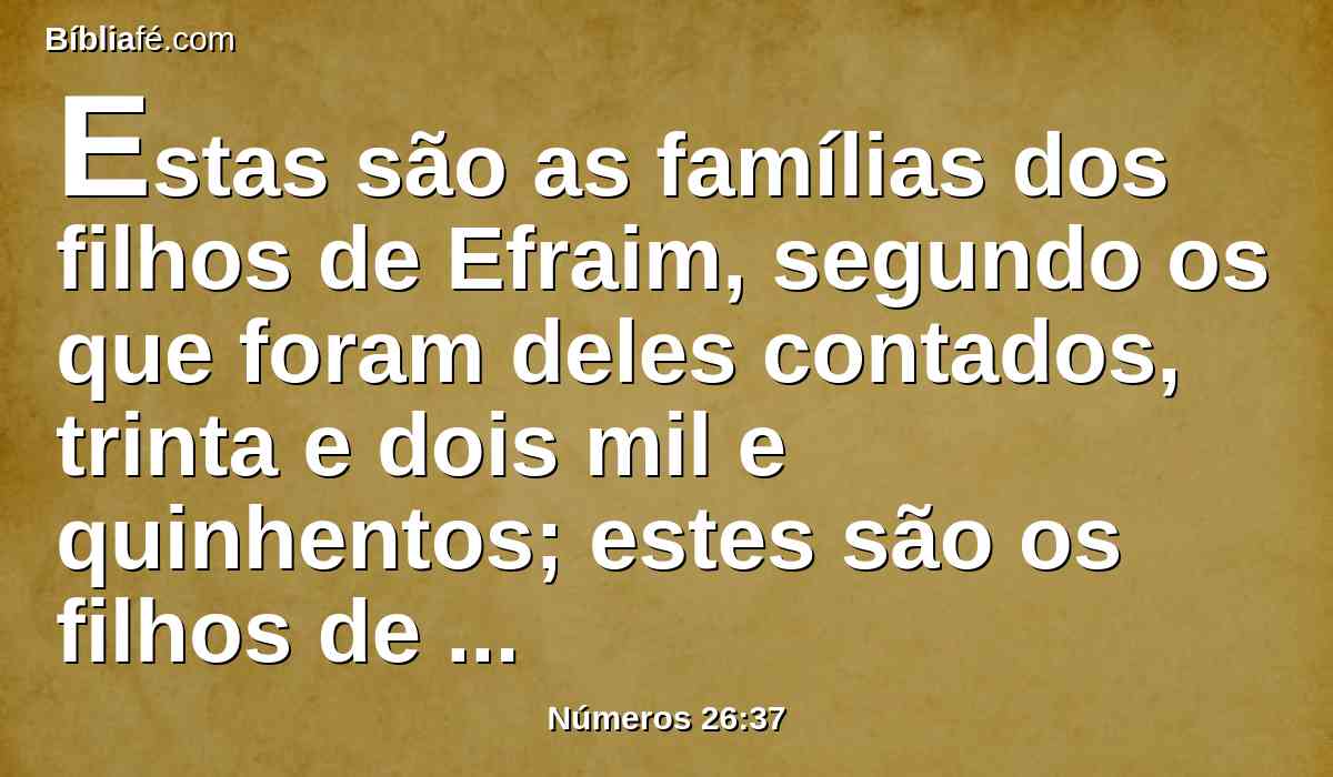 Estas são as famílias dos filhos de Efraim, segundo os que foram deles contados, trinta e dois mil e quinhentos; estes são os filhos de José, segundo as suas famílias.