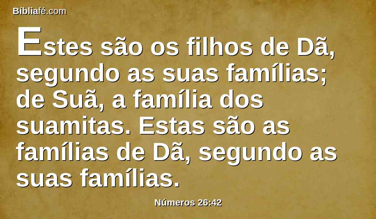 Estes são os filhos de Dã, segundo as suas famílias; de Suã, a família dos suamitas. Estas são as famílias de Dã, segundo as suas famílias.